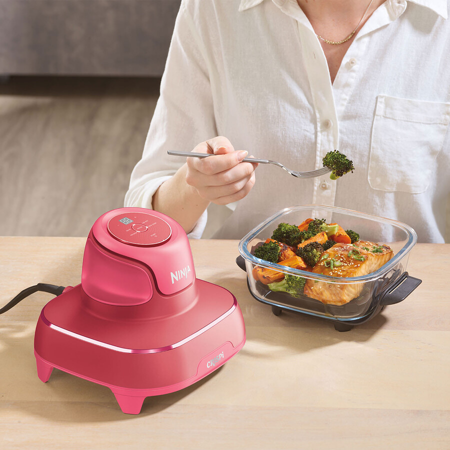 ninja crispi 4-i-1 bärbar liten airfryer i glas – cherry crush fn101ukdr