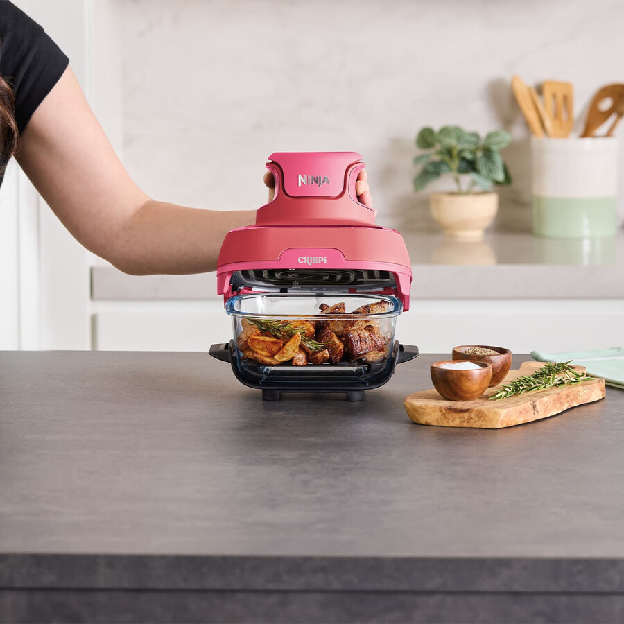 ninja crispi 4-i-1 bärbar liten airfryer i glas – cherry crush fn101ukdr