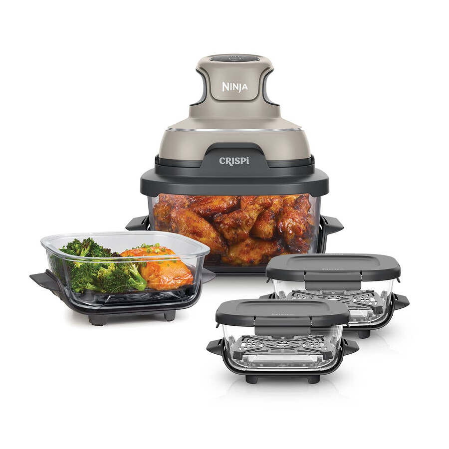 ninja crispi 4-i-1 bärbar glas air fryer matförberedelse set - stone