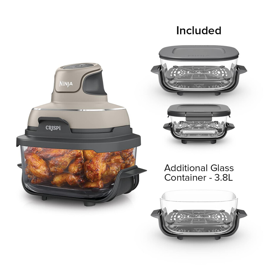 ninja crispi 4-i-1 bärbar glas air fryer - sten - familjeset