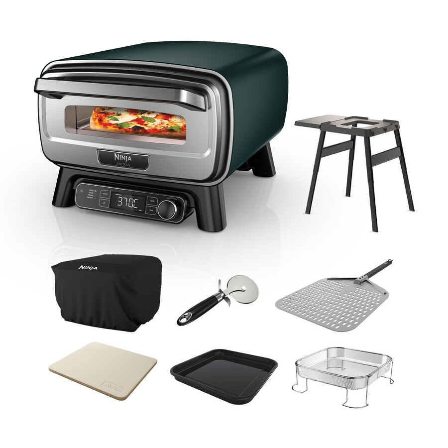 elektrisk utomhuspizzaugn och airfryer – british racing green med stativ