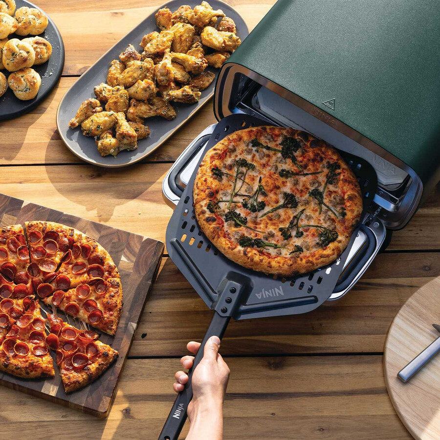 elektrisk utomhuspizzaugn och airfryer – british racing green med stativ