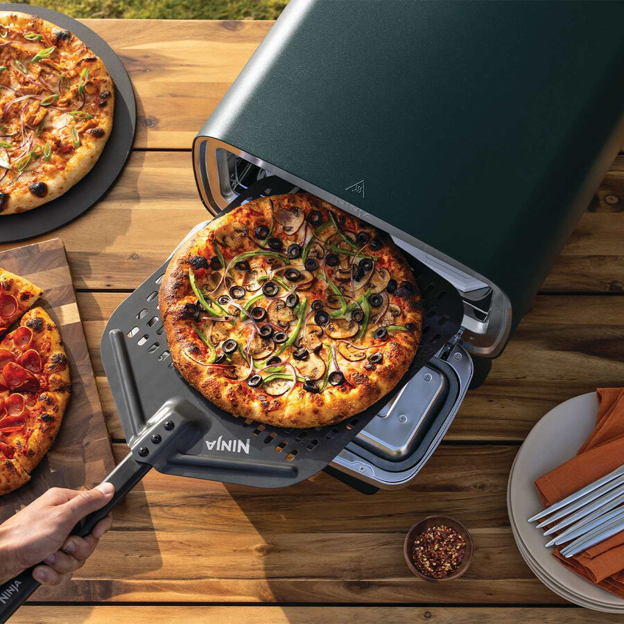 elektrisk utomhuspizzaugn och airfryer – british racing green med stativ