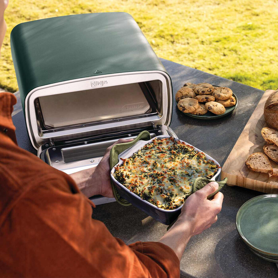 elektrisk utomhuspizzaugn och airfryer – british racing green med stativ